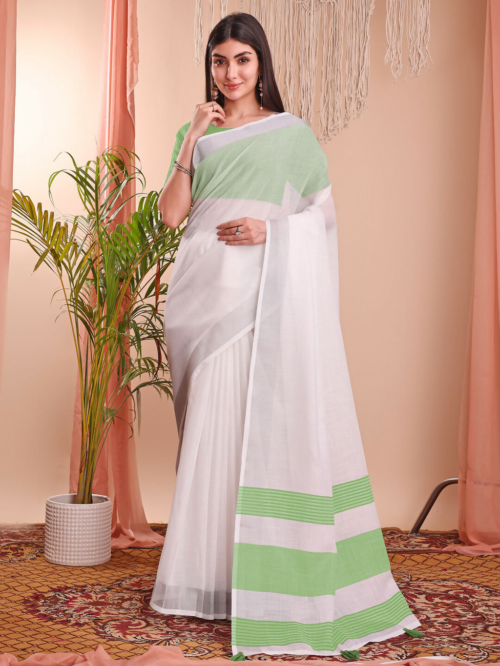 Shree Shyam Fashion The White Loom White Linen Cotton Saree | Grocsy