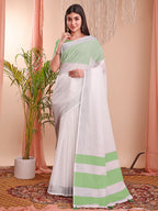Shree Shyam Fashion The White Loom White Linen Cotton Saree | Grocsy