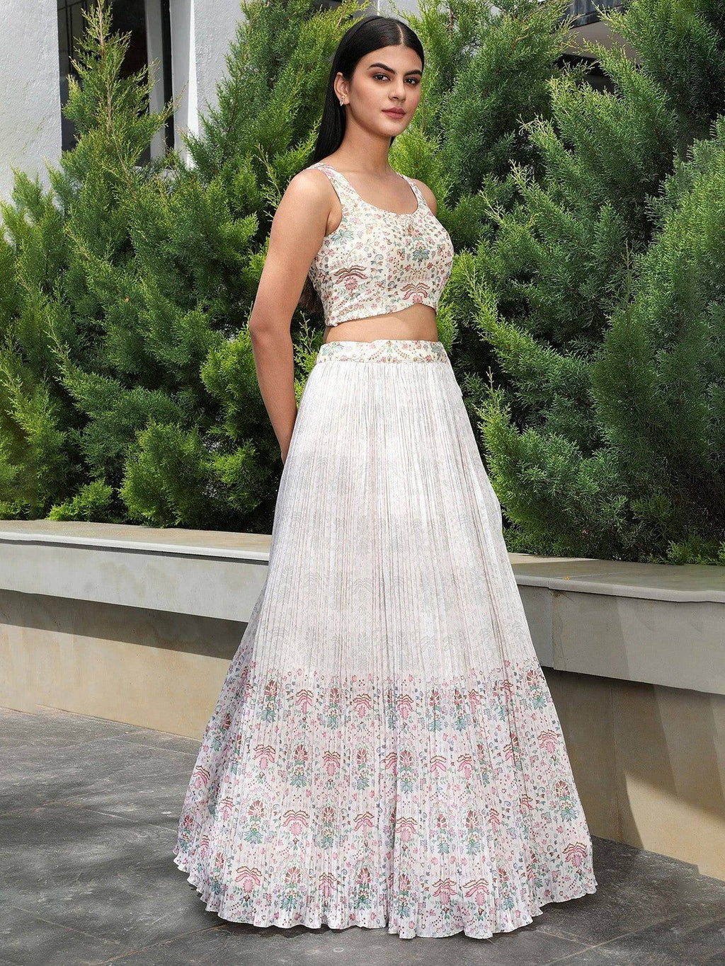 Tulsi Art Precious Off-White Digital Printed Georgette Festival Wear Lehenga Choli | Grocsy