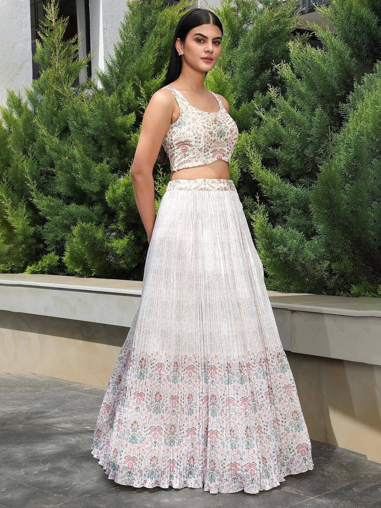 Tulsi Art Precious Off-White Digital Printed Georgette Festival Wear Lehenga Choli | Grocsy