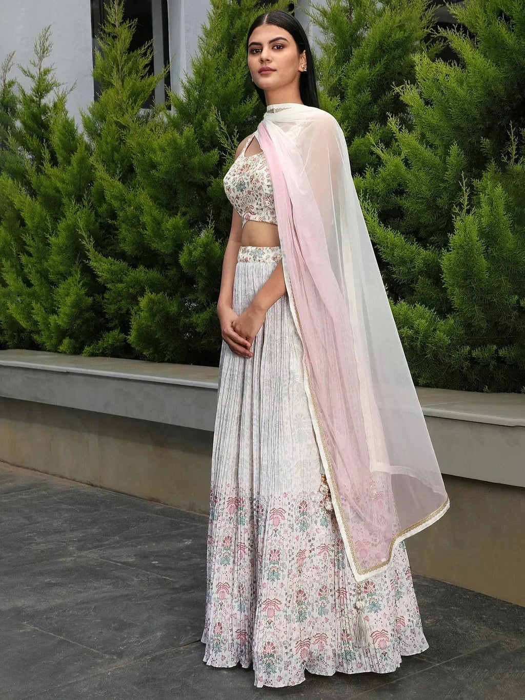 Tulsi Art Precious Off-White Digital Printed Georgette Festival Wear Lehenga Choli | Grocsy