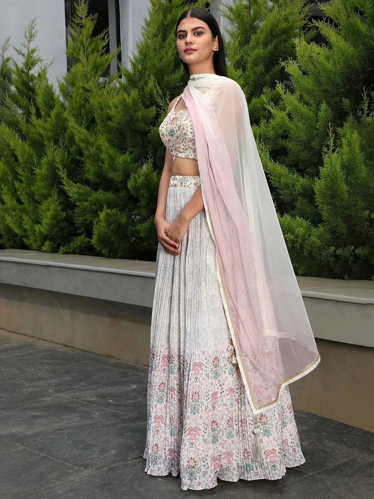 Tulsi Art Precious Off-White Digital Printed Georgette Festival Wear Lehenga Choli | Grocsy