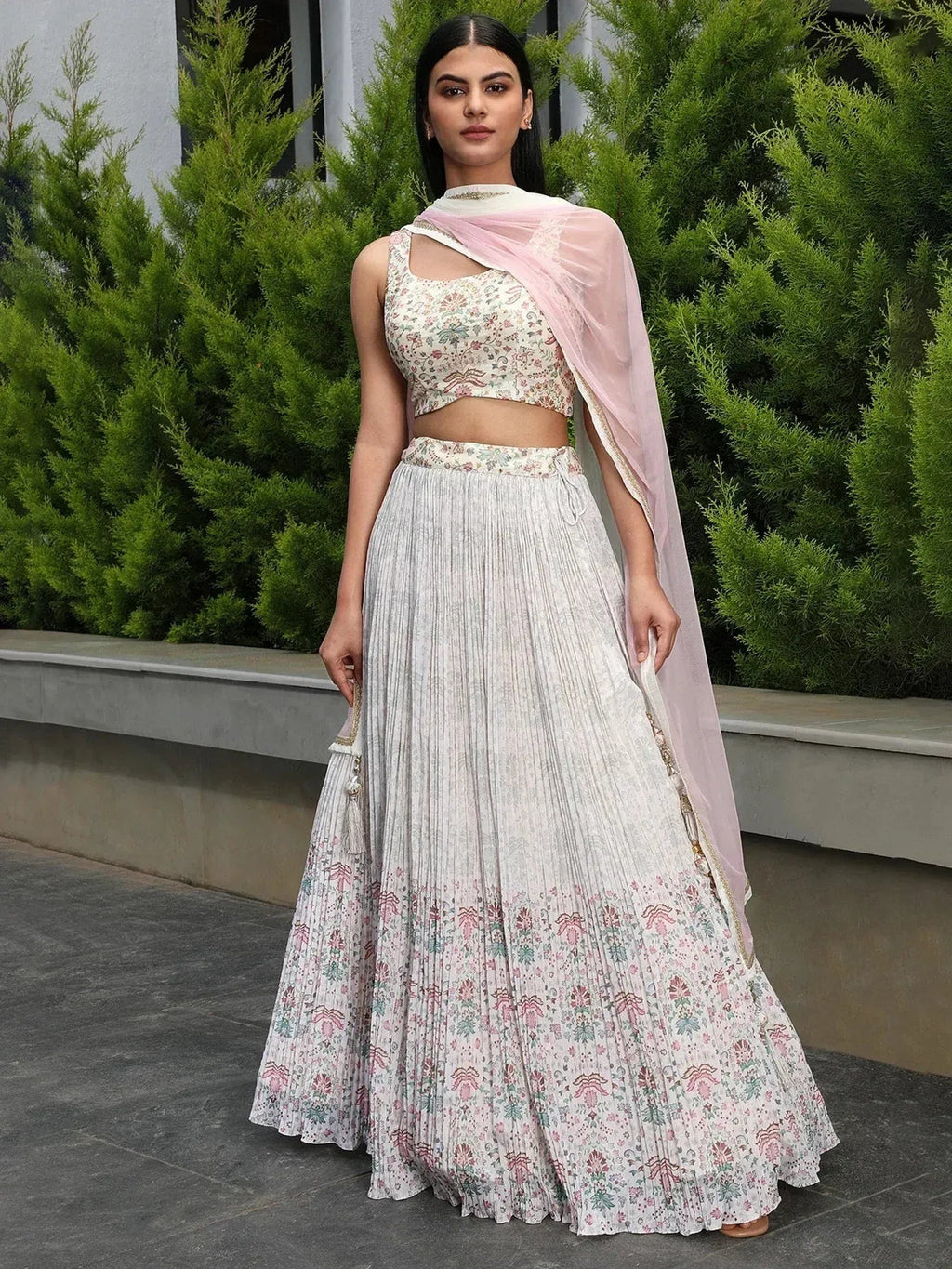 Tulsi Art Precious Off-White Digital Printed Georgette Festival Wear Lehenga Choli | Grocsy