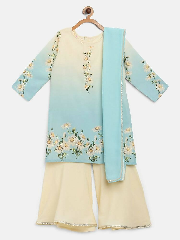 Ahalyaa Multi Crepe Printed Kids Kurta Sharara Sets With Dupatta For Girls | Grocsy
