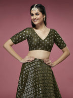 House of Panchhi Olive Georgette Sequinse Embroidered Lehenga & Blouse with Dupatta | Grocsy