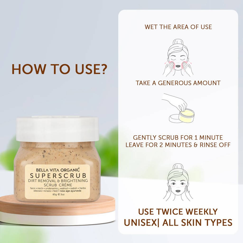 Bella Vita Organic SuperScrub Dirt Removal & Skin Brightening Scrub Creme | Grocsy