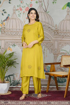 Festive Wear Ethnic Pure gaji silk with pocket inside kurti Yellow Stitched Suit - Pihu | Grocsy