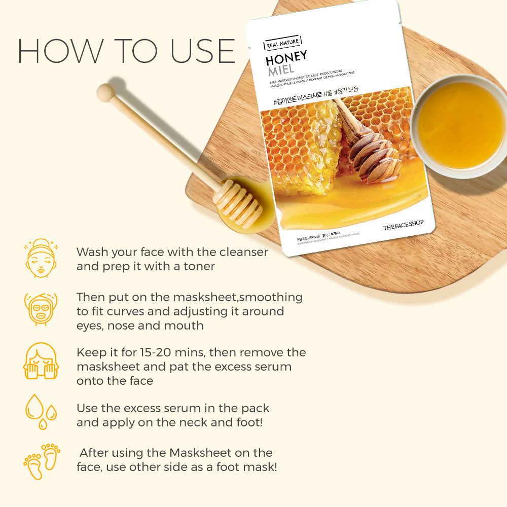 The Face Shop Real Nature Honey Miel Face Mask - Korean Skincare | Grocsy