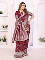 Aastha Fashion Maroon Georgette Silk Leheriya With Elegant Zari Weaving Saree | Grocsy