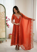 Teeya Creation Orange Color Faux georgette Embroidery Work Wedding Wear Gown | Grocsy