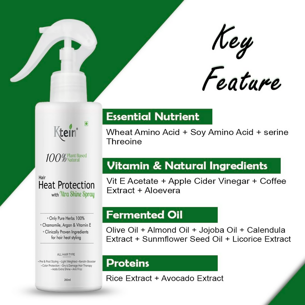 ktein 100% Plant Based Natural Hair Heat Protection with Xtra Shine Spray Hair Spray | Grocsy