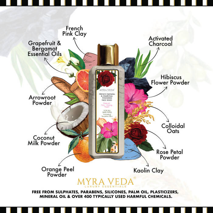 Myra Veda French Oatmeal & Charcoal Powdered Face Wash | Grocsy
