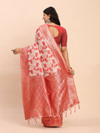 Shree Shyam Fashion Linen Cotton Red Saree | Grocsy