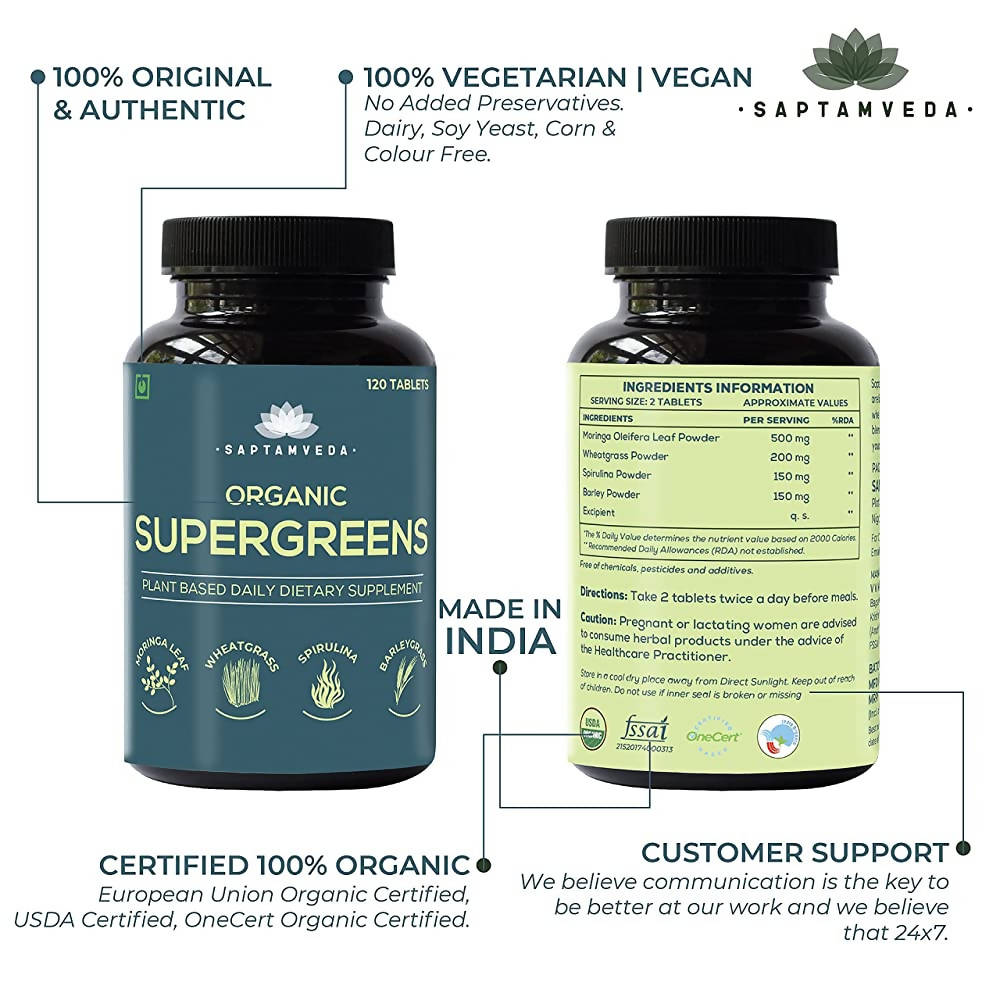 Saptamveda Organic Supergreens Tablets | Grocsy