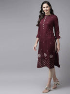 Yufta Women Maroon Ethnic Motifs Embroidered Kurta | Grocsy