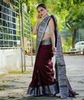 DEIANA'S Beautiful Designer Golden zari Soft Lichi Silk Saree - Wine | Grocsy