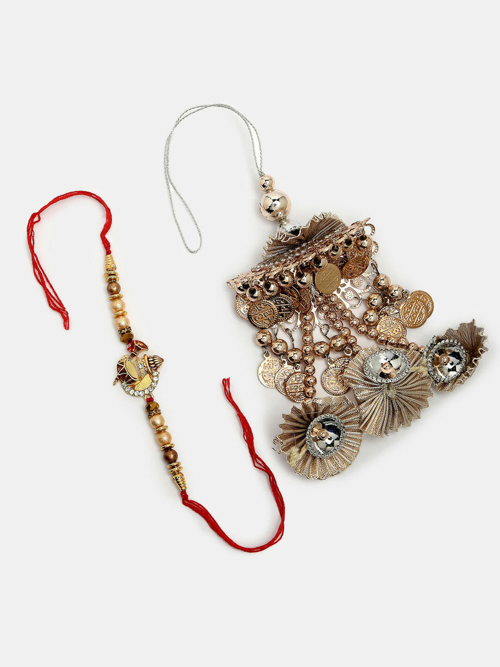 NVR Women & Men Set of 2 Gold Artificial beads Bhaiya Bhabhi Rakhi With Roli Chawal | Grocsy