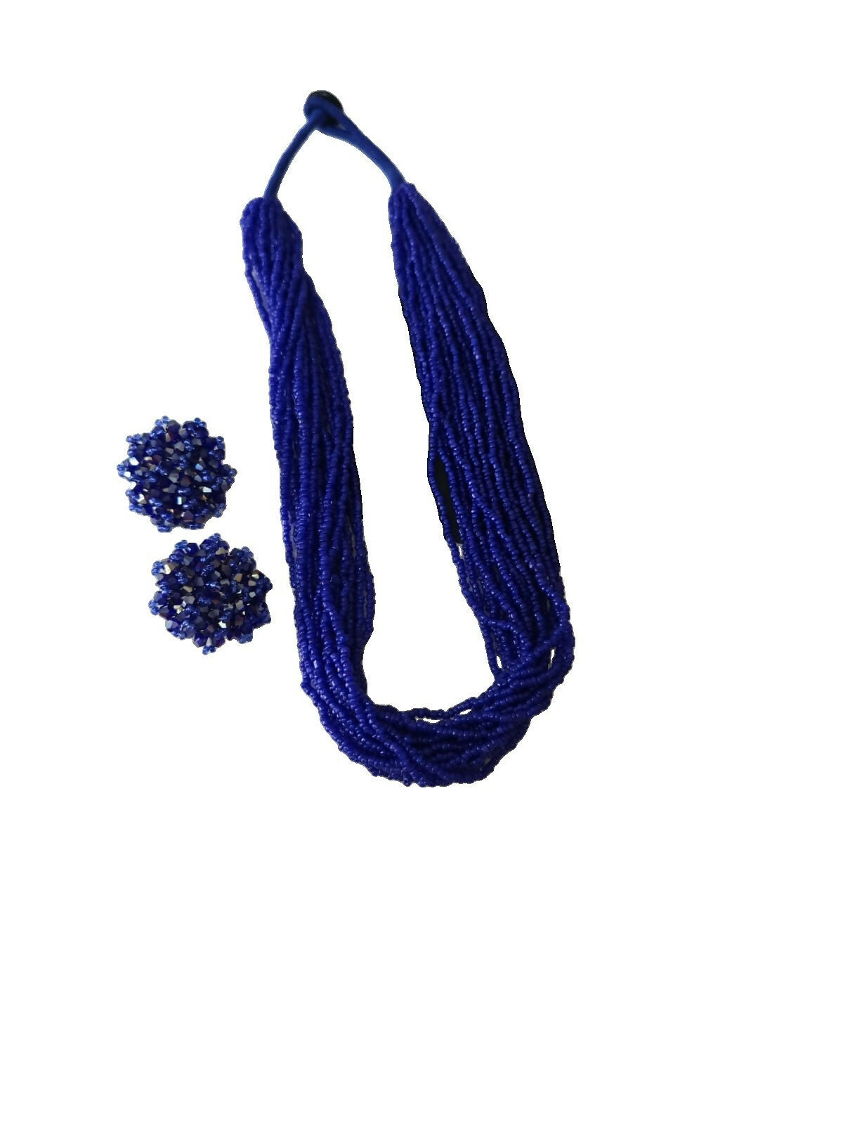 Inhanns Vibrant Handmade 20 Layers Beaded Necklace With Matching Earrings - Blue | Grocsy