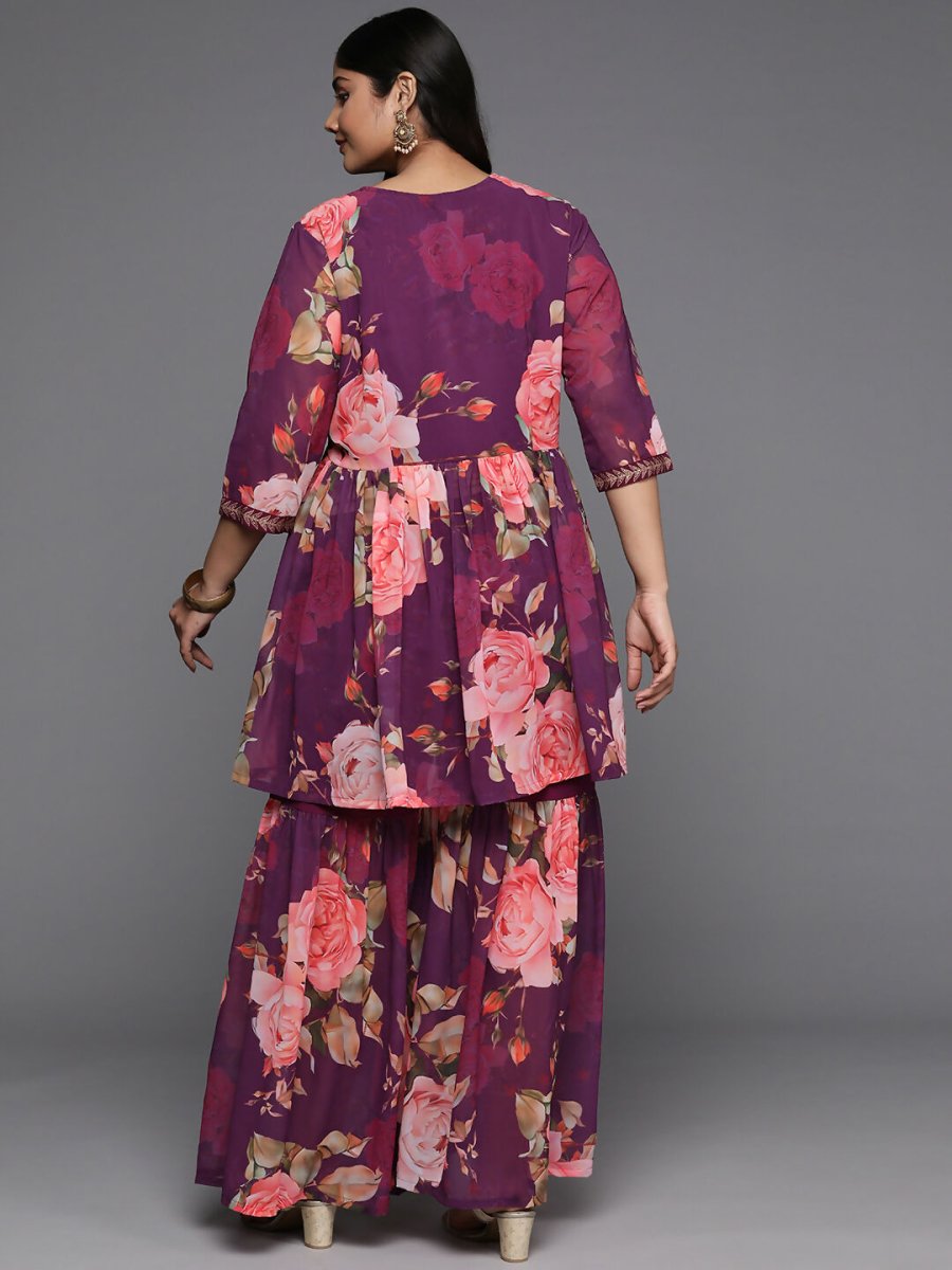 Ahalyaa Women's Traditional Wear Co-ords - Purple | Grocsy