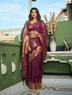 Charming Designer Deep Wine Color Organza Silk Saree With Weaving Work - Yomika Fashions | Grocsy