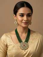 NVR Women Gold Plated Green Kundan Jewellery Set | Grocsy