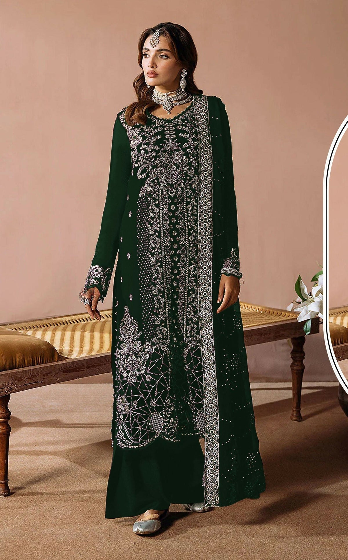 Anaita Green Velvet Suit with Embroidery Sequence Work | Grocsy