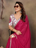 Partywear traditional Georgette Pink Fancy Saree - Anbazaar | Grocsy