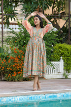 Kaajh Women's Orange Hand Block Printed Dress | Grocsy