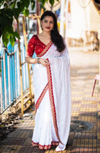 White Pure Georgette Woven Design Saree with Unstitched Blouse - A2M | Grocsy