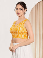 Joban Fashion Yellow Viscose Rayon Padded Blouse With V Neck Sleeveless | Grocsy