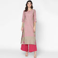 Cheera Hand Block Print Pink Colour Straight Kurta With Palazzo (MAAI-077K) | Grocsy