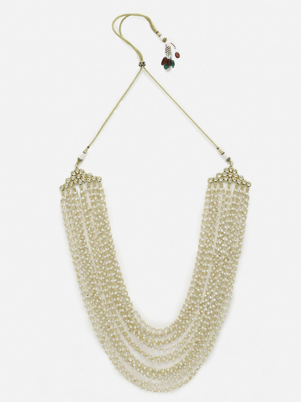 Gold-Toned White Gold-Polished Pearls Layered Handcrafted Necklace - Ruby Raang | Grocsy
