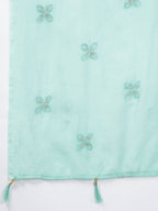 Yufta Women Green Bandhani Yoke Design Pure Cotton Kurta with Palazzo and Dupatta | Grocsy