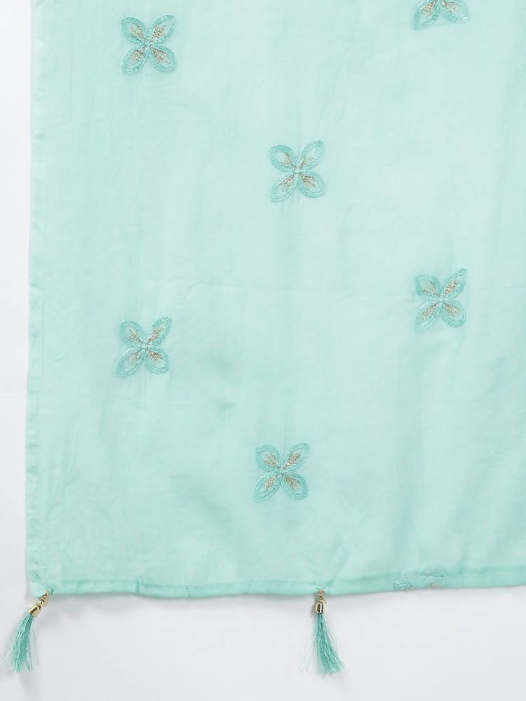 Yufta Women Green Bandhani Yoke Design Pure Cotton Kurta with Palazzo and Dupatta | Grocsy