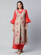 Ahalyaa Womens Chiku Chanderi Printed Kurta Palazzo Set | Grocsy