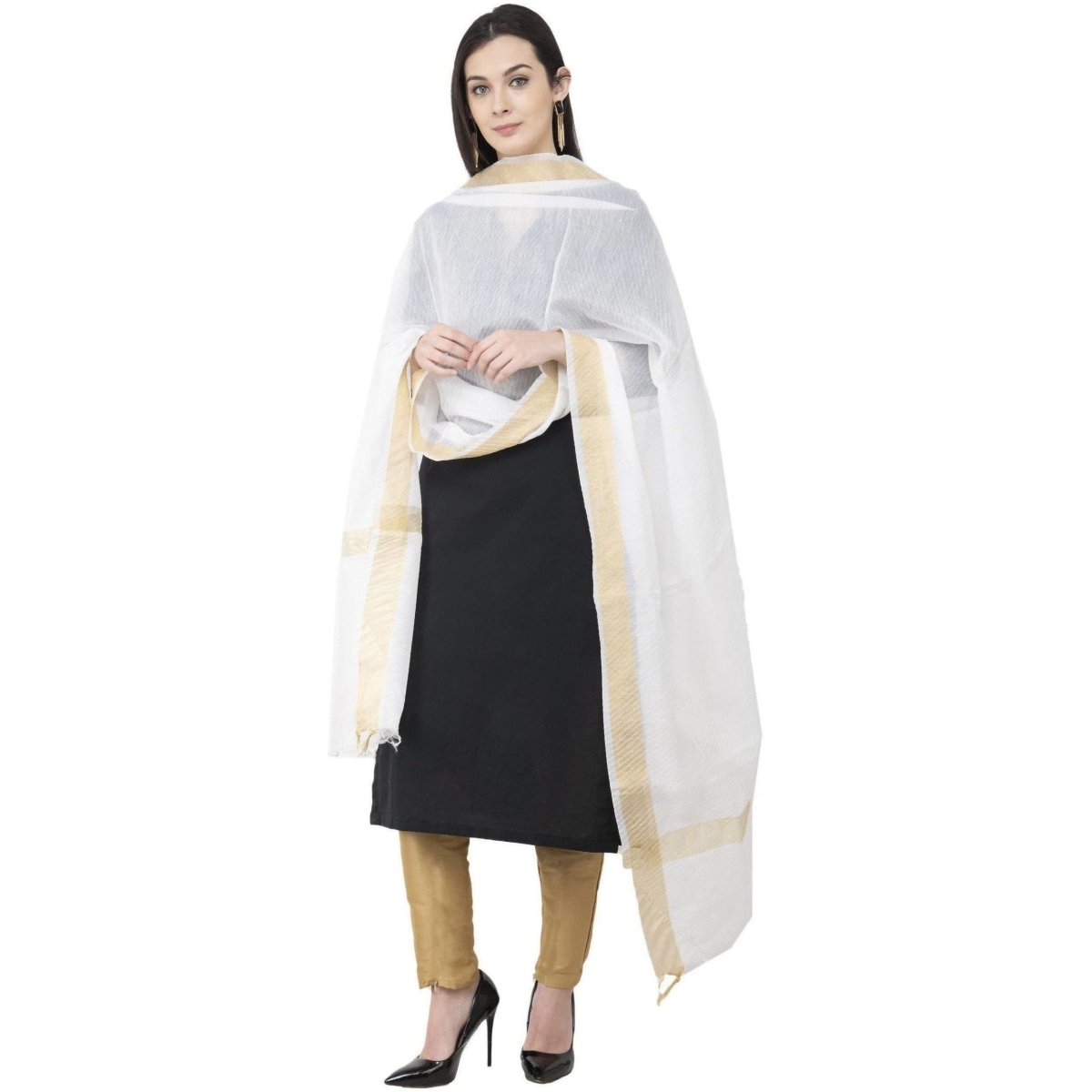 A R Silk Chanderi Crush Crush Design White Color Dupatta or Chunni | Grocsy