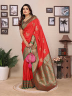 Joban Fashion Banarasi Red Small Butti Soft Silk Saree | Grocsy