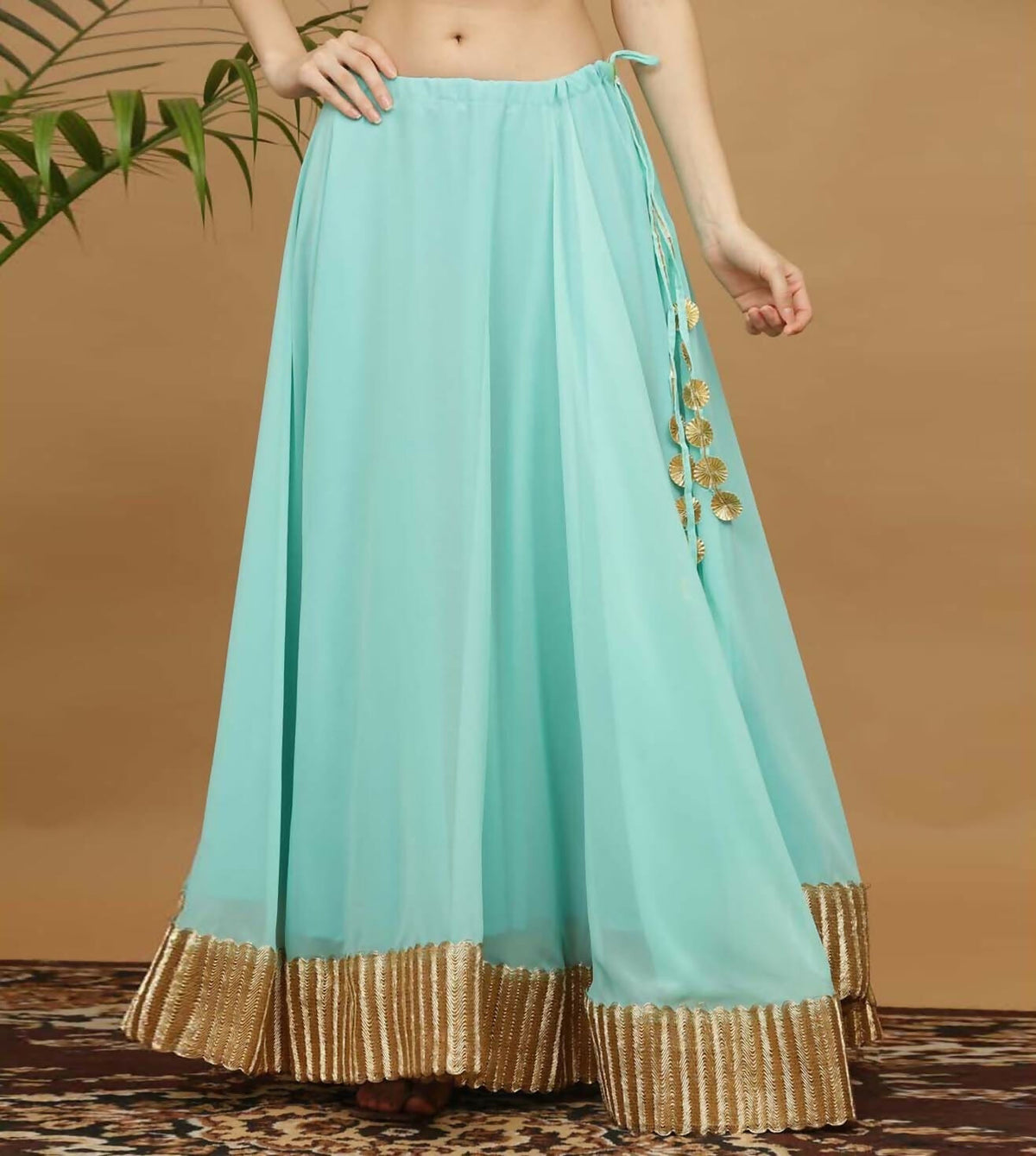 Joban Fashion Turquoise Georgette Lehenga Set | Grocsy