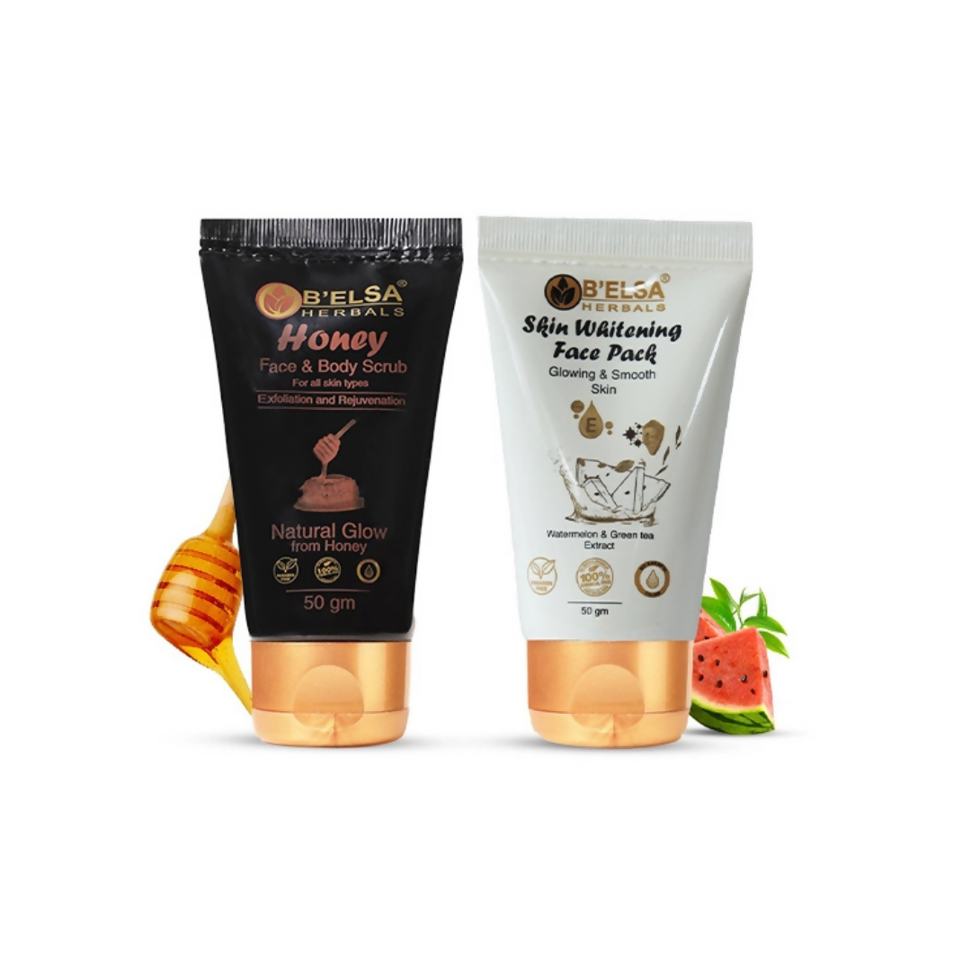 Belsa Herbals Skin Whitening Face Pack And Organic Honey Face & Body Scrub Combo | Grocsy