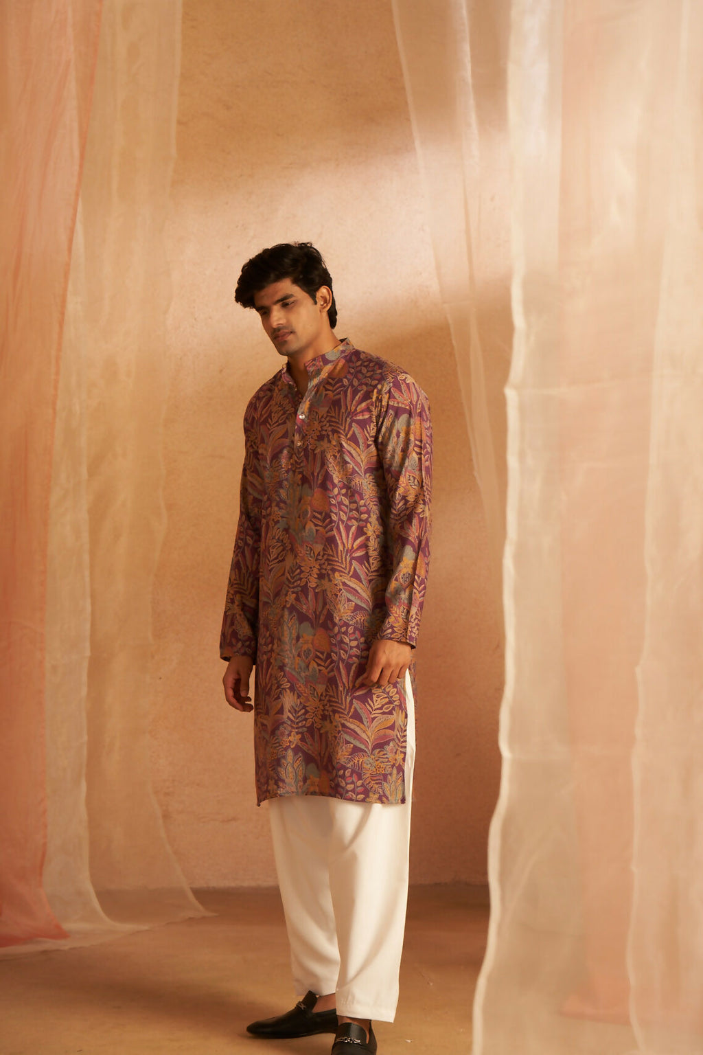 Purple Modal Silk Designer Printed Men's Kurta Set - Mahotsav | Grocsy