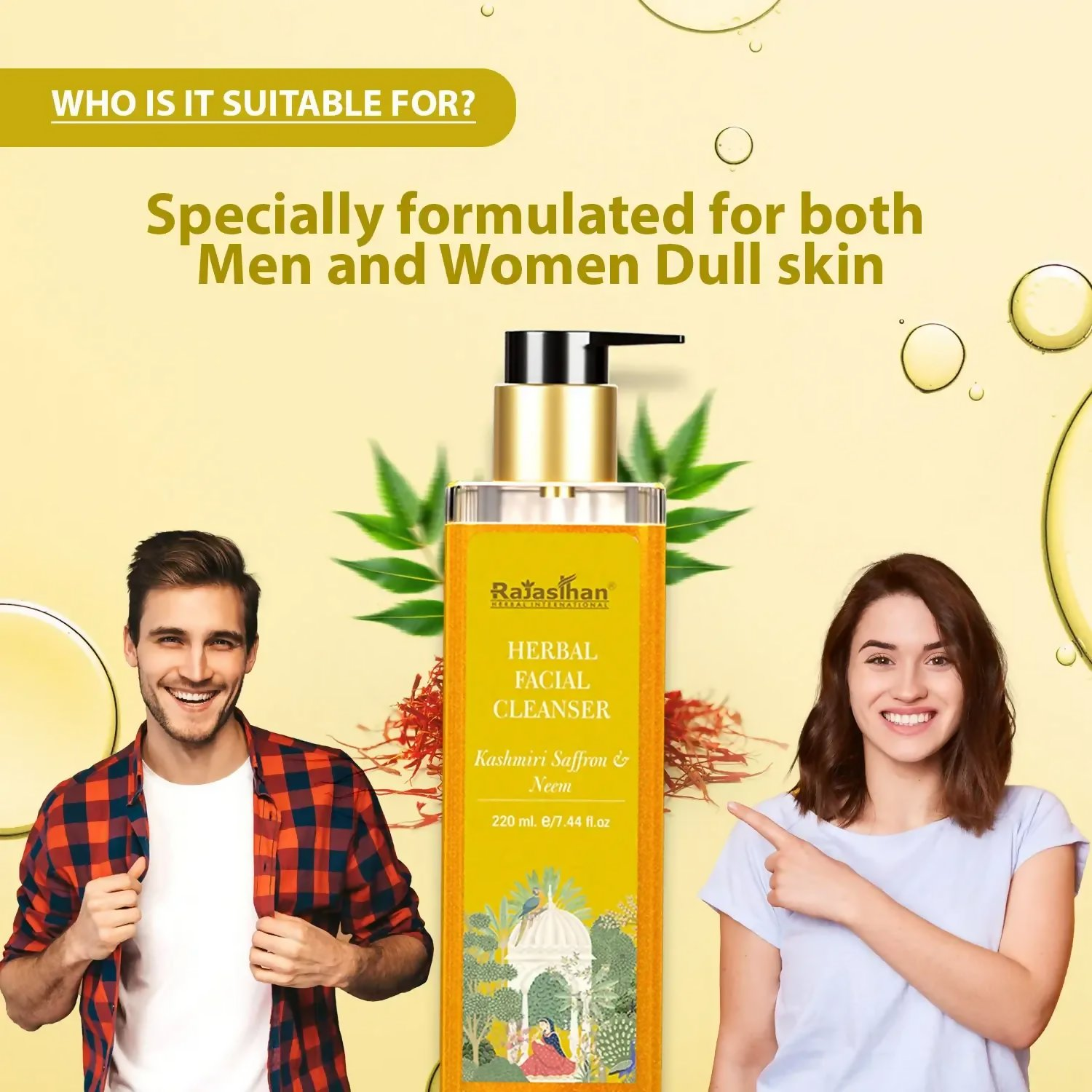 Rajasthan Herbals Herbal Facial Cleanser with Kashmiri Saffron & Neem | Grocsy