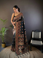 Joban Fashion Black Meena Weaves Pashmina Sarees | Grocsy