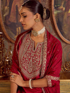 Indo Era Ethnic Floral Embroidered Zari Work Detail Regular Sleeves Round Neck Kurta Set | Grocsy