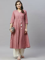 Miravan Women's Pure Cotton Floral Print Long Anarkali Kurta | Grocsy