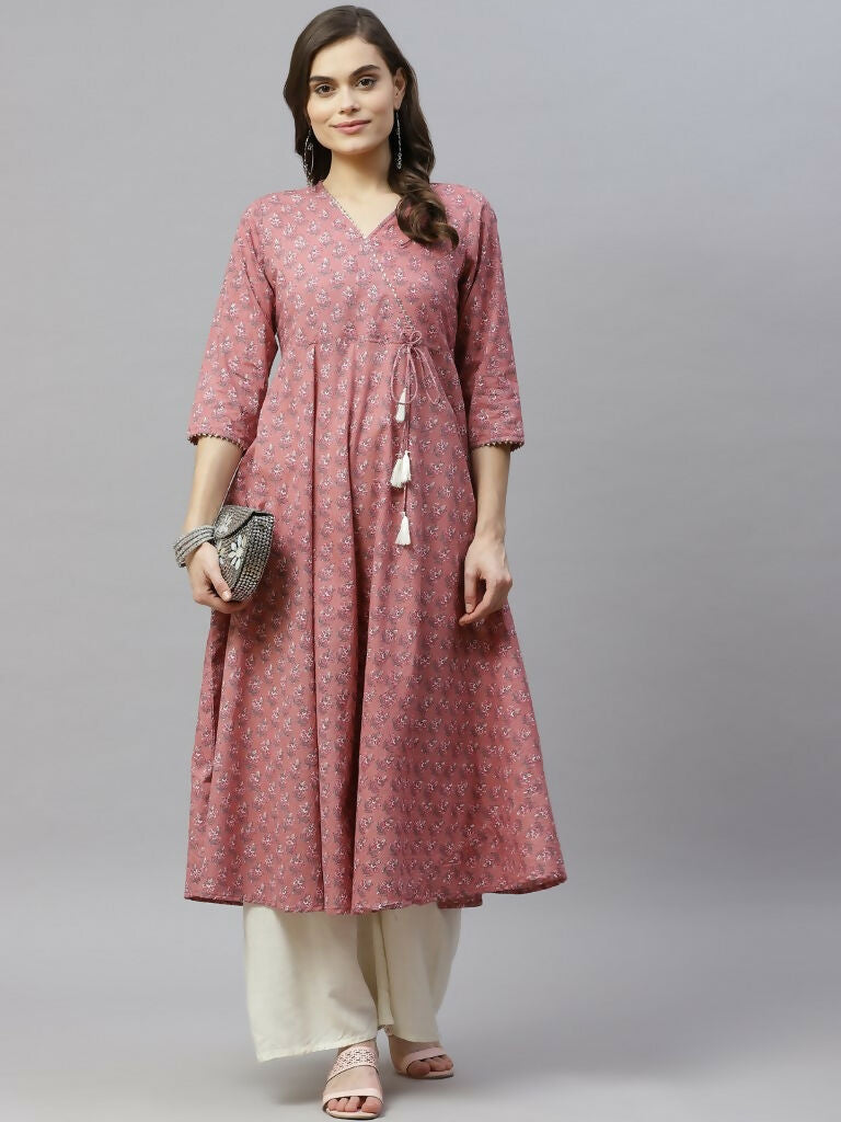Miravan Women's Pure Cotton Floral Print Long Anarkali Kurta | Grocsy