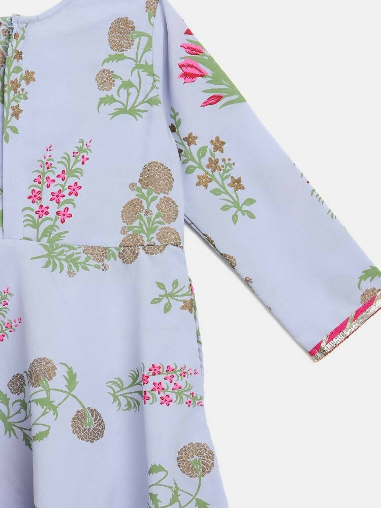 Ahalyaa Blue Crepe Printed Kids Kurta With Harem Pants For Girls | Grocsy
