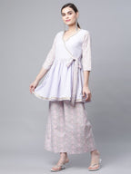 Ahalyaa Women Lavender Crepe Printed Kurta Palazzo Set | Grocsy