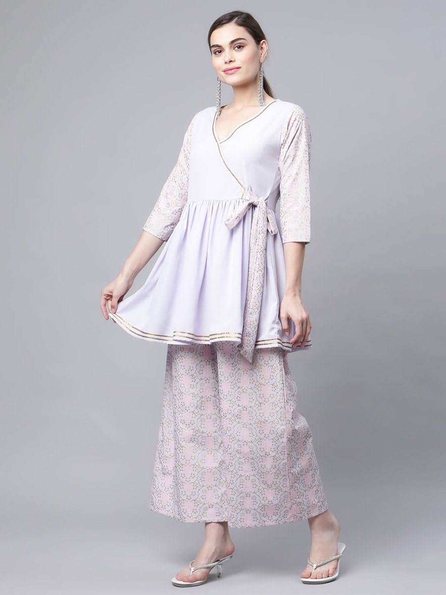 Ahalyaa Women Lavender Crepe Printed Kurta Palazzo Set | Grocsy