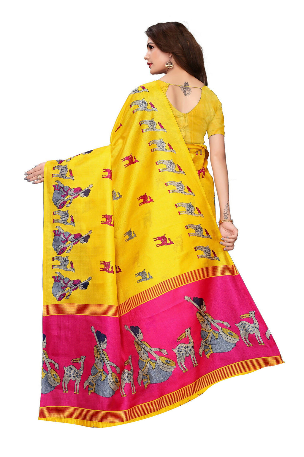 Vamika Yellow Color Kalamkari With Jhalar Khadi Silk Saree | Grocsy