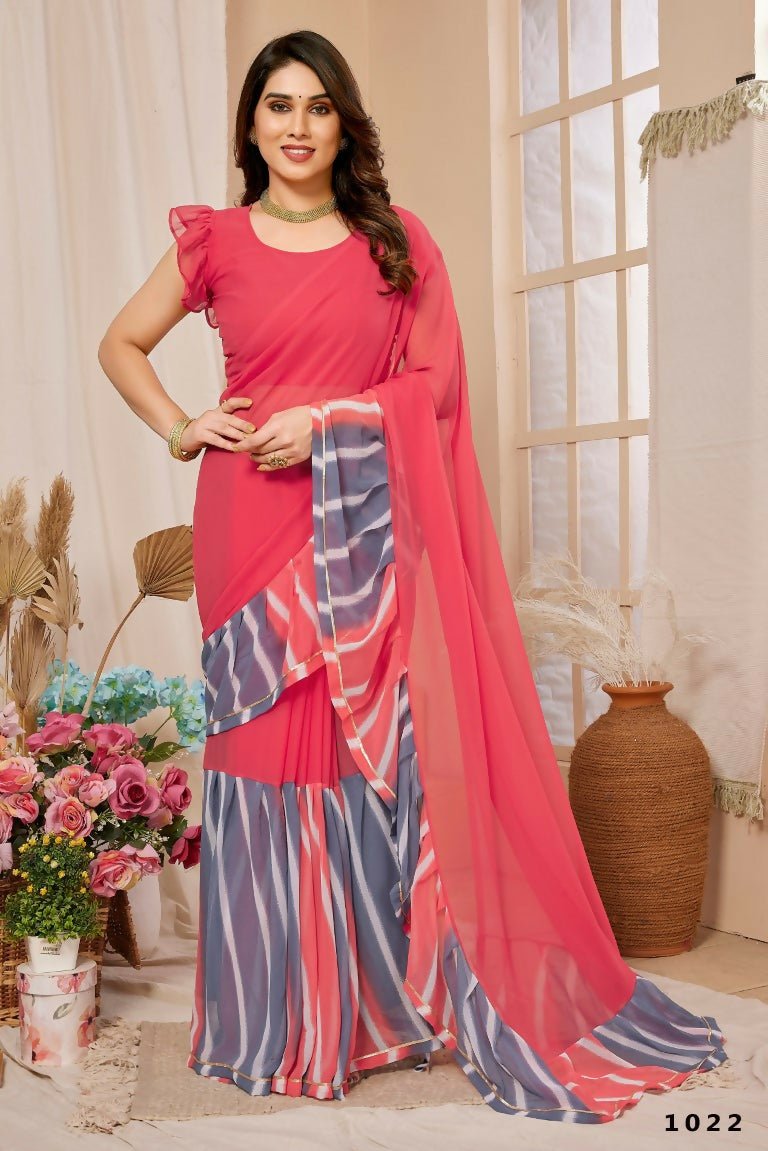 Aafreen Partywear Designer Pink Georgette Fancy Saree | Grocsy